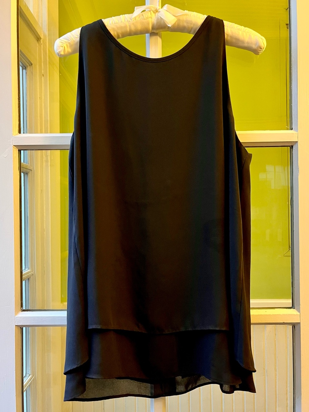 Mercer & Madison Layered Black Sleeveless Blouse with Fluttery Double Hem